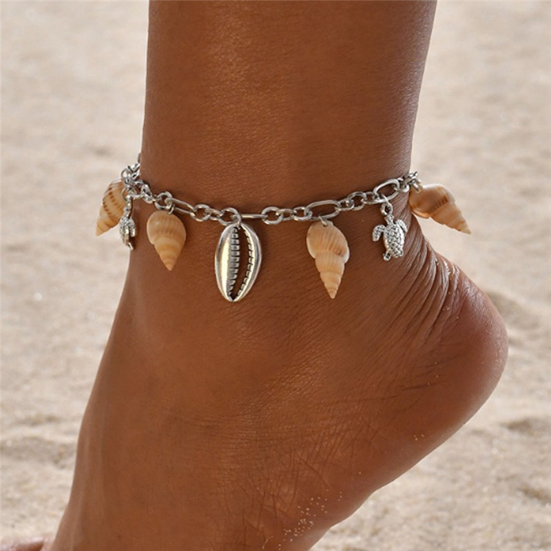 Huitan Ocean See Star Turtle Shell Charm bokalánc karkötő nőknek Antik ezüst színű divat sokoldalú láb ékszerek nagykereskedelme