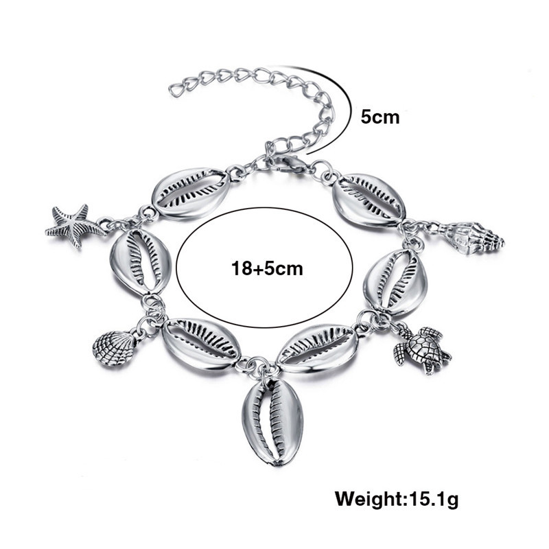 Huitan Ocean See Star Turtle Shell Charm bokalánc karkötő nőknek Antik ezüst színű divat sokoldalú láb ékszerek nagykereskedelme