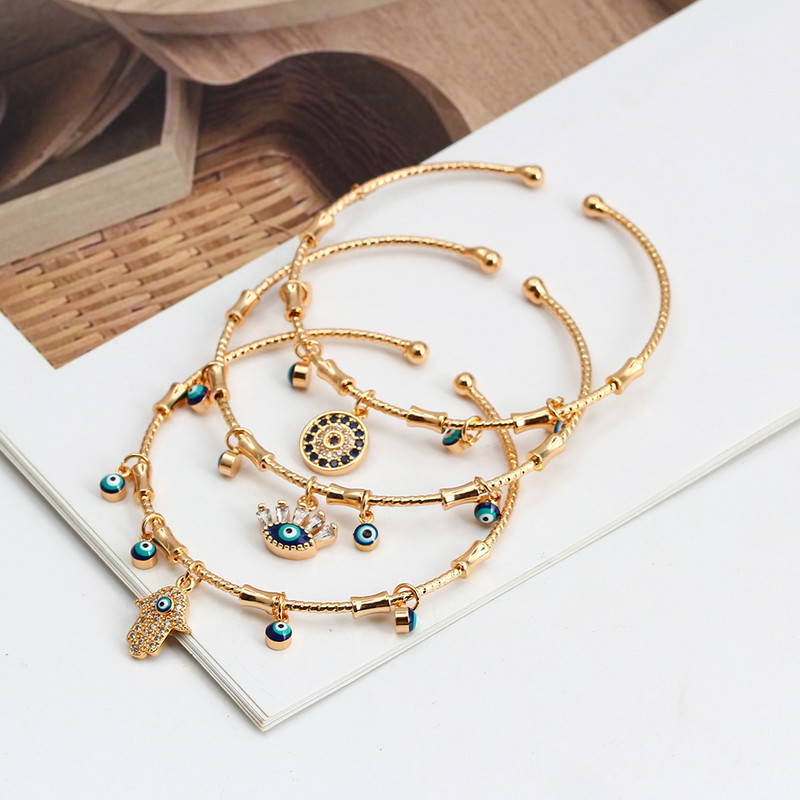 Ochi norocos, turcesc, albastru, ochi rău, brăţară, cupru, reglabilă, brățară de mână Fatima, pentru femei, fete, bărbați, bijuterii BE602