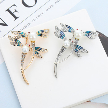 Xingyunday New 2022 Lady Enamel Colored Painting Dragonfly Pearl Brooch Модна брошка с насекоми Женска игла