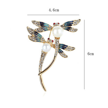 Xingyunday New 2022 Lady Enamel Colored Painting Dragonfly Pearl Brooch Модна брошка с насекоми Женска игла