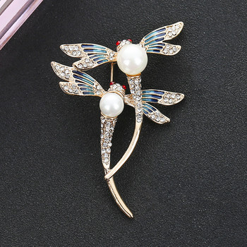 Xingyunday New 2022 Lady Enamel Colored Painting Dragonfly Pearl Brooch Модна брошка с насекоми Женска игла