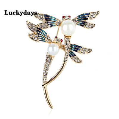 Xingyunday New 2022 Lady Enamel Colored Painting Dragonfly Pearl Brooch Модна брошка с насекоми Женска игла