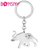 Breloc elefant placat cu argint Bonsny din oțel inoxidabil chei de mașină inel bijuterii pandantiv noutate pentru femei, fete, adolescenți, cadou