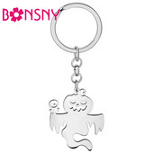 Bonsny Halloween rozsdamentes acél ezüstözött Lollipop Pumpkin Ghost kulcstartók kulcstartó táska fém lánc ékszer női varázslat