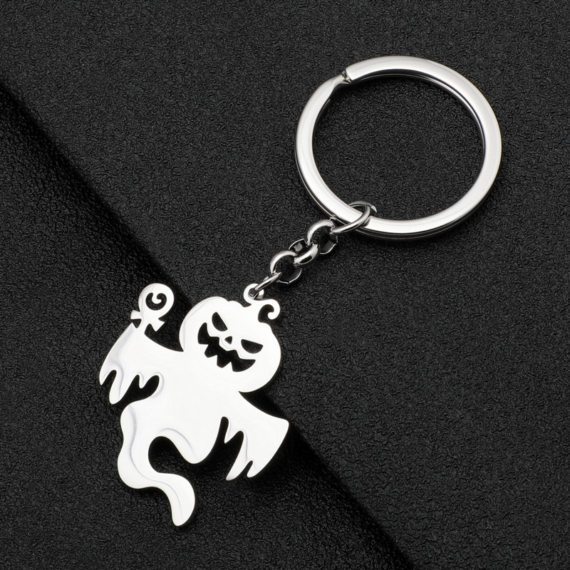 Bonsny Halloween rozsdamentes acél ezüstözött Lollipop Pumpkin Ghost kulcstartók kulcstartó táska fém lánc ékszer női varázslat