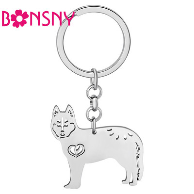 Brelocuri pentru câini Husky siberian placat cu argint Bonsny din oțel inoxidabil Taiat cățeluș pentru animale de companie Brelocuri Animale Bijuterii pentru femei
