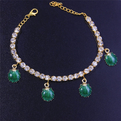 Huitan Brățară de gleznă drăguță pentru fete, la modă de lux, cu strasuri, glezne cu flori/cochilii, bijuterii pentru petrecere de dans, pe plajă, 2022