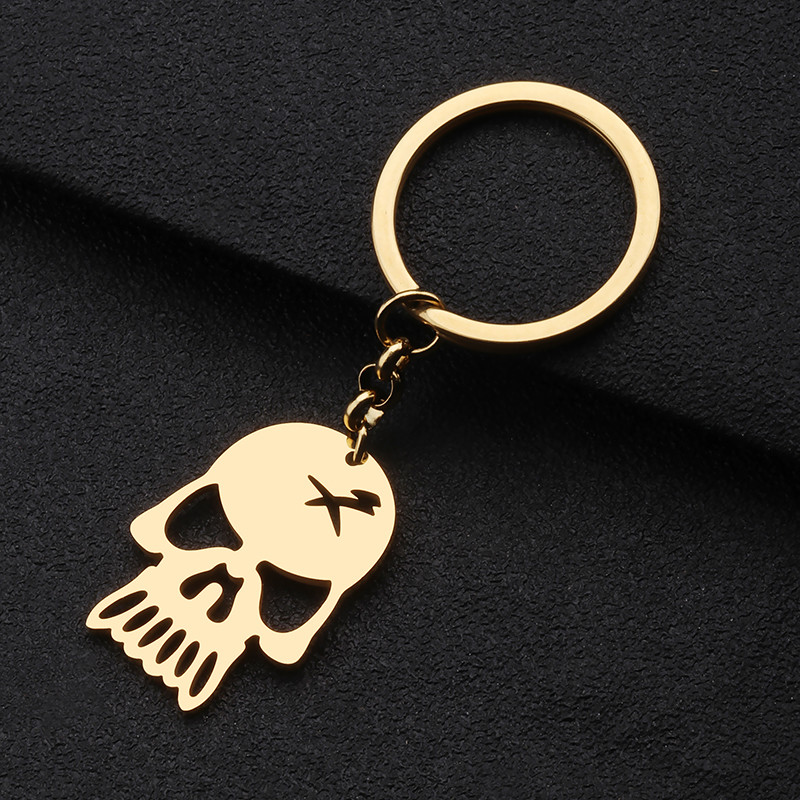 Breloc cu schelet din oțel inoxidabil de Halloween Bonsny, placat cu aur, breloc de geantă pentru chei de mașină, bijuterii pentru femei, adolescenți, cadouri, lanț de chei