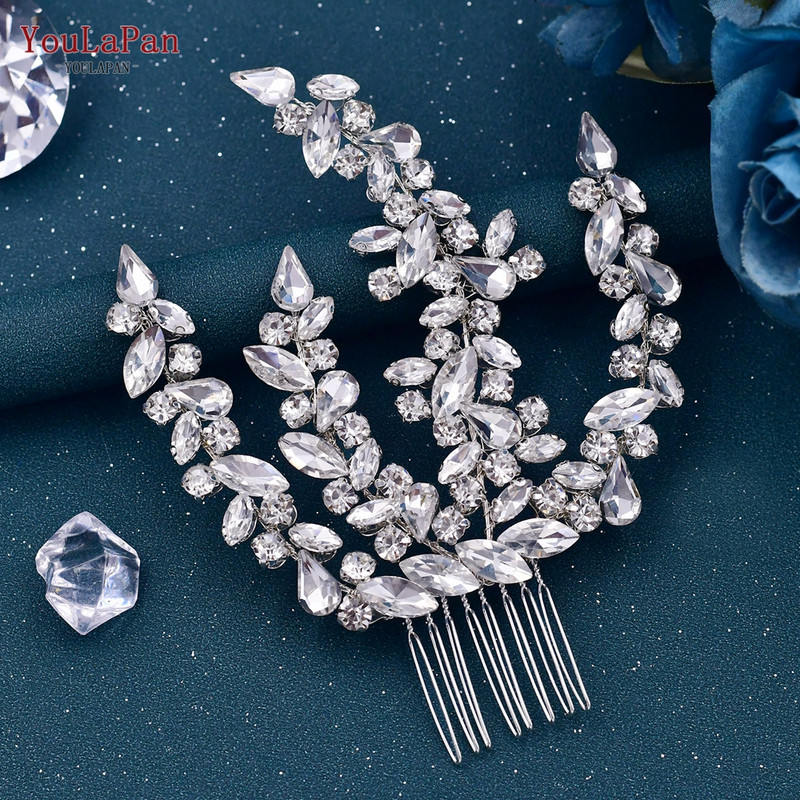 YouLaPan HP489 Pieptene de mireasa Strasuri Casca de nunta Bijuterii pentru cap de mireasa Accesorii pentru par de mireasa Tochie de cap eleganta de cristal pentru femei