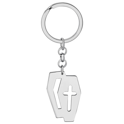 Breloc cu cruce din oțel inoxidabil de Halloween Bonsny, placat cu argint, breloc cu pandantiv gol, breloc unic, bijuterii pentru femei, cadouri