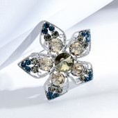 Broșă cu flori de epocă în stil coreean, ace cu strasuri, gri albastru, pentru costum, broșe pentru haine, cadou Bisuteria pentru femei