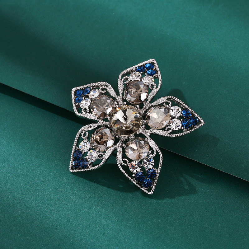 Broșă cu flori de epocă în stil coreean, ace cu strasuri, gri albastru, pentru costum, broșe pentru haine, cadou Bisuteria pentru femei