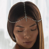 Stonefans Boho Bridal Wedding Head Chain Exquisite Cubic Zirconia Leaf Forehead Headband Chain Бижута за коса за жени Глава