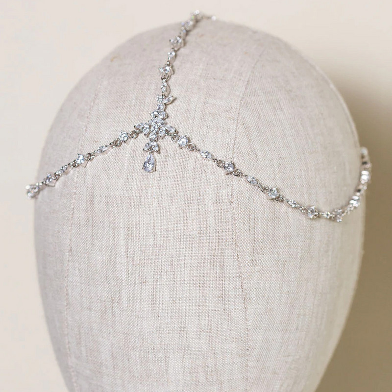 Stonefans Boho Bridal Wedding Head Chain Exquisite Cubic Zirconia Leaf Forehead Headband Chain Бижута за коса за жени Глава