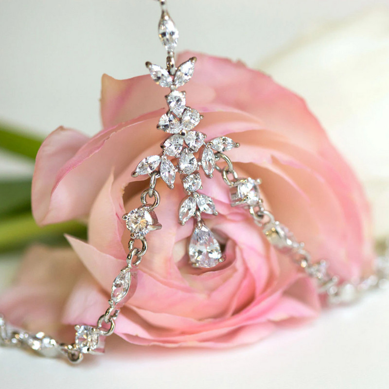 Stonefans Boho Bridal Wedding Head Chain Exquisite Cubic Zirconia Leaf Forehead Headband Chain Бижута за коса за жени Глава