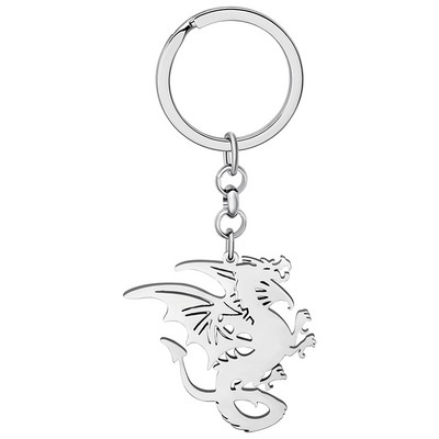 Brelocuri Bonsny din oțel inoxidabil placat cu argint coadă ondulată din dinozaur dragon mitic breloc inel de modă bijuterii pentru femei adolescenți cadouri