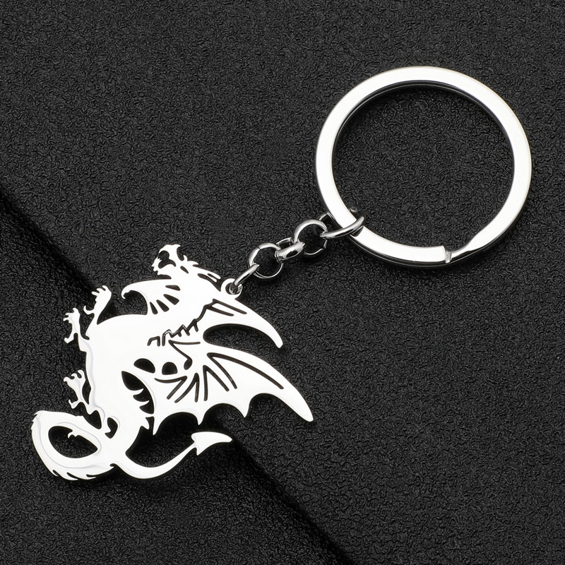 Brelocuri Bonsny din oțel inoxidabil placat cu argint coadă ondulată din dinozaur dragon mitic breloc inel de modă bijuterii pentru femei adolescenți cadouri