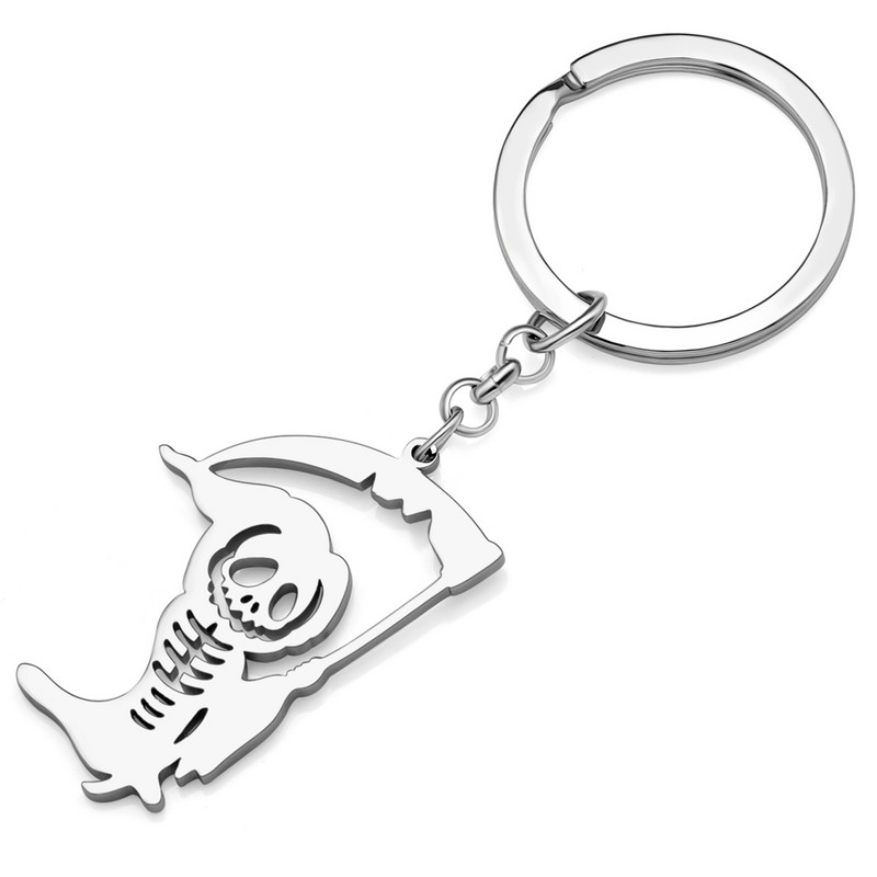 „Bonsny Helovinas“ nerūdijantis plienas, dengtas sidabru „Death Skull Reaper“ raktų pakabukai, krepšys, automobilio raktų papuošalai moterims, merginoms, žavesio dovana