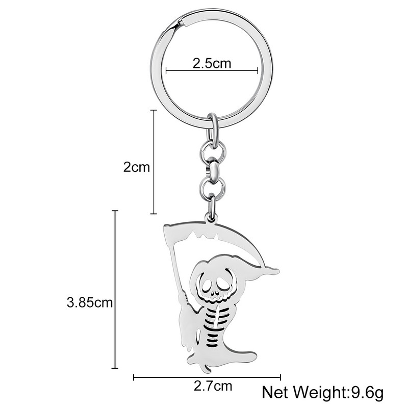 „Bonsny Helovinas“ nerūdijantis plienas, dengtas sidabru „Death Skull Reaper“ raktų pakabukai, krepšys, automobilio raktų papuošalai moterims, merginoms, žavesio dovana
