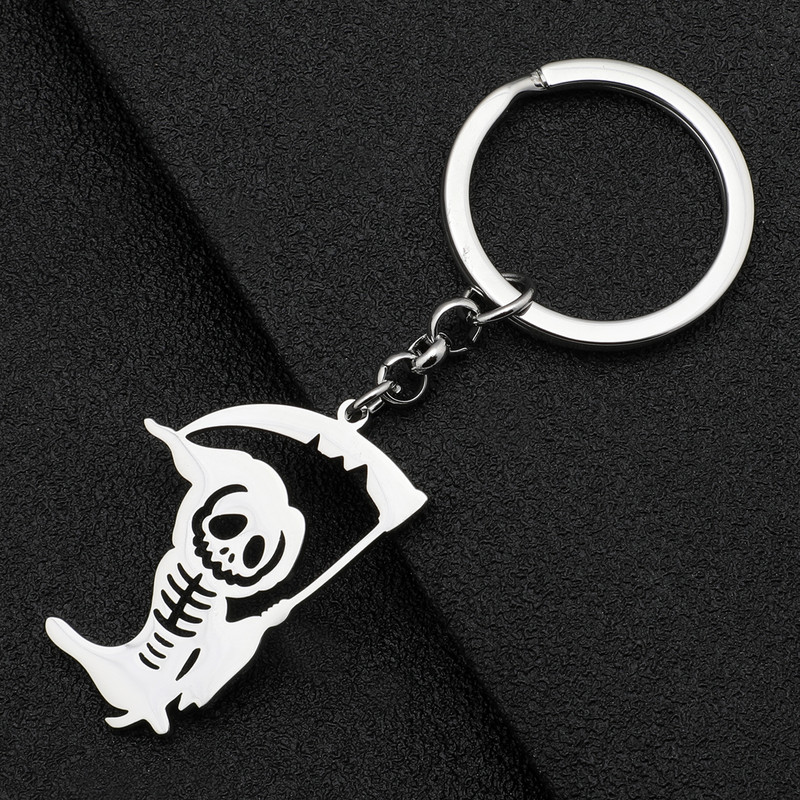 „Bonsny Helovinas“ nerūdijantis plienas, dengtas sidabru „Death Skull Reaper“ raktų pakabukai, krepšys, automobilio raktų papuošalai moterims, merginoms, žavesio dovana