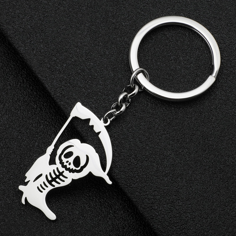„Bonsny Helovinas“ nerūdijantis plienas, dengtas sidabru „Death Skull Reaper“ raktų pakabukai, krepšys, automobilio raktų papuošalai moterims, merginoms, žavesio dovana
