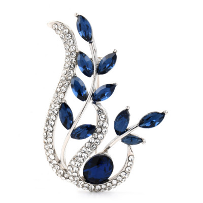 Broșă cu flori de cristal pentru femei Broșe cu flori de un albastru profund Plant Insignă elegantă Bijuterii Pin pentru petrecere de nuntă Cadouri