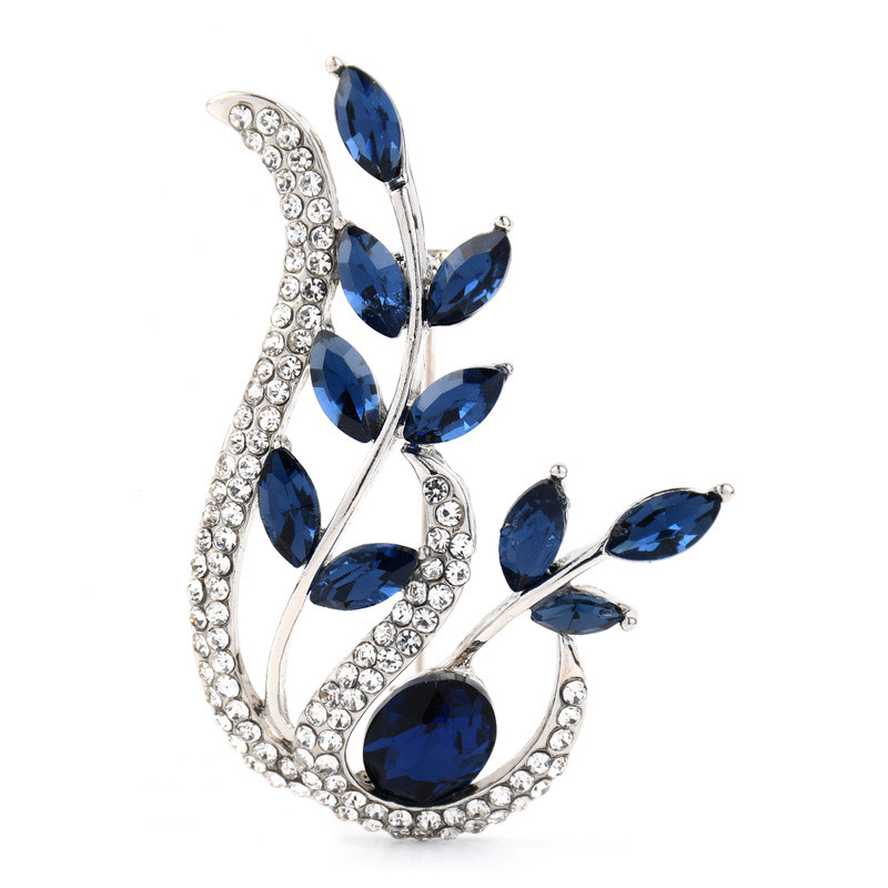Broșă cu flori de cristal pentru femei Broșe cu flori de un albastru profund Plant Insignă elegantă Bijuterii Pin pentru petrecere de nuntă Cadouri