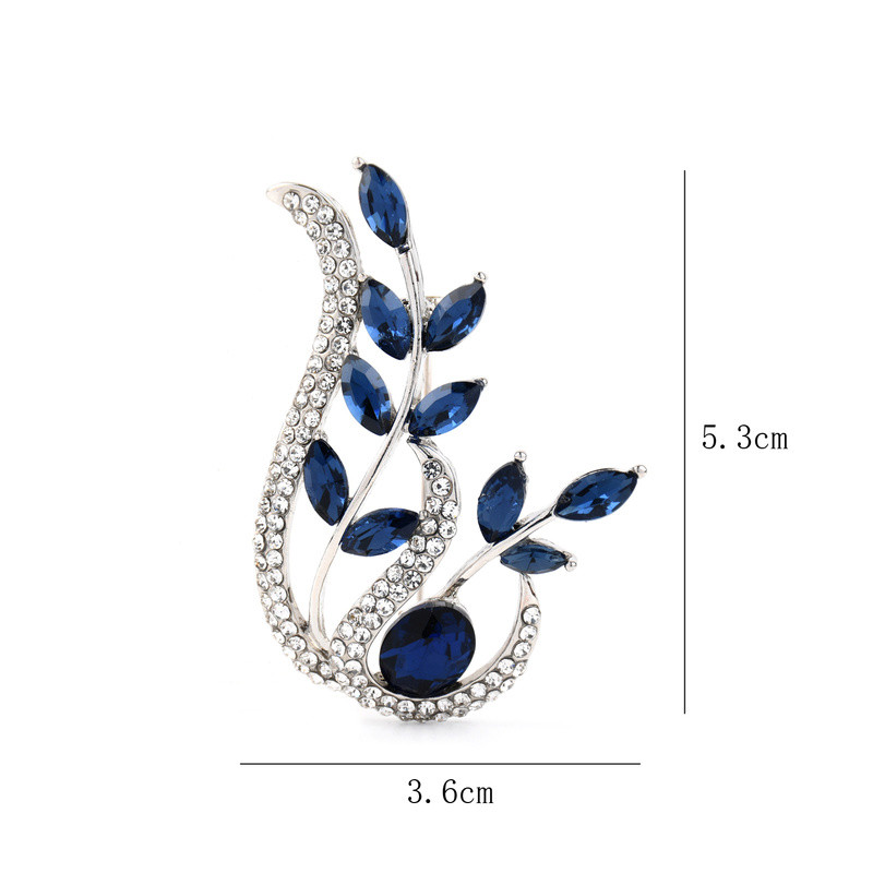 Broșă cu flori de cristal pentru femei Broșe cu flori de un albastru profund Plant Insignă elegantă Bijuterii Pin pentru petrecere de nuntă Cadouri