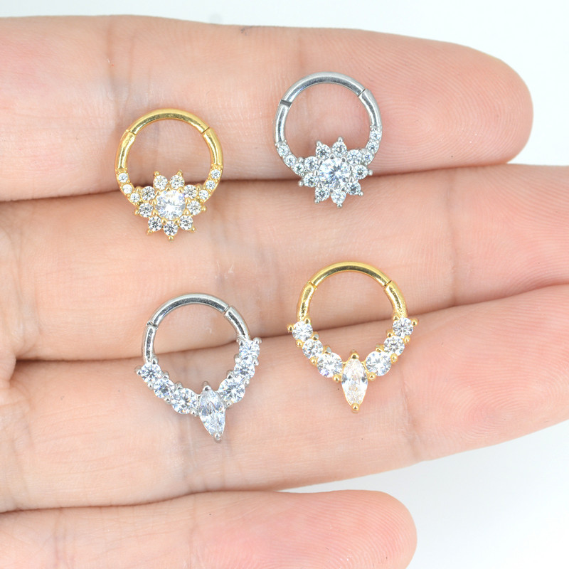 100% Oțel Chirurgical Segment Inel articulat Ureche Cartilaj Helix Rook Tragus 16G Piercing Ureche CZ Forma Inel Nas Septum Clicker