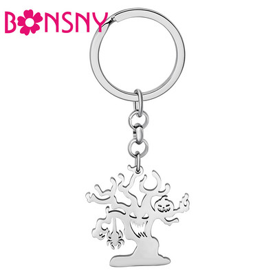 Bonsny Halloween από ανοξείδωτο ατσάλι επάργυρο Smile Κολοκύθα δέντρο-φάντασμα Μπρελόκ Κρεμαστό κοσμήματα φυτών κινουμένων σχεδίων για γυναικεία δώρα