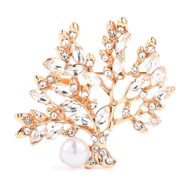 Planta Arborele Vieții Broșă cu perle și strasuri goale pentru femei Broșă elegantă pentru haine de modă Bijuterii de nuntă Cadouri