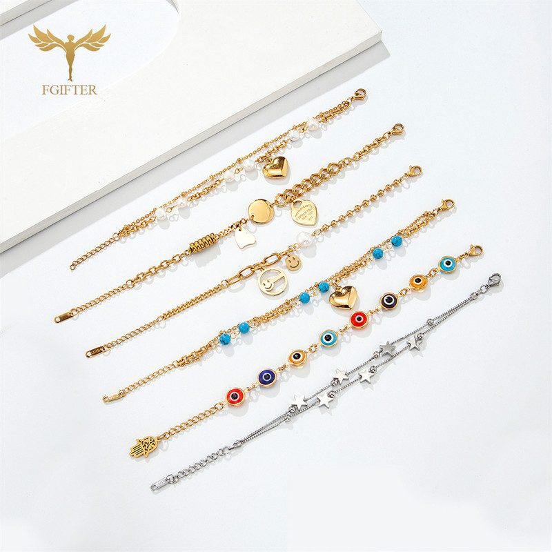 Culori Brățări cu ochi de diavol 10 mm Bile de rășină Lanțuri din oțel inoxidabil Fatima Hand Hamsa Charms Lucky Amulet Bijuterii Accesorii pentru femei