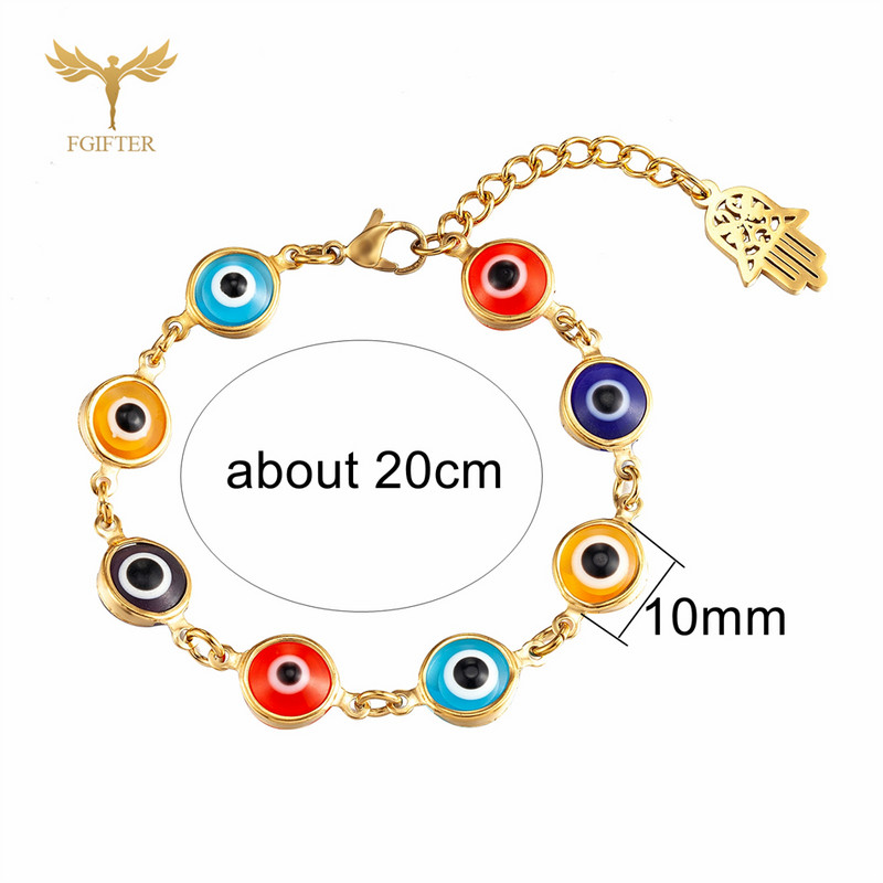 Culori Brățări cu ochi de diavol 10 mm Bile de rășină Lanțuri din oțel inoxidabil Fatima Hand Hamsa Charms Lucky Amulet Bijuterii Accesorii pentru femei
