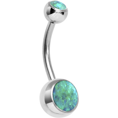 Urmărit! Hot Opal Inele pentru buric Solid G23 Titanium Silver Color Dangle Ball Inele pentru buric Piercing Bijuterii pentru corp Bijuterii pentru bărbați