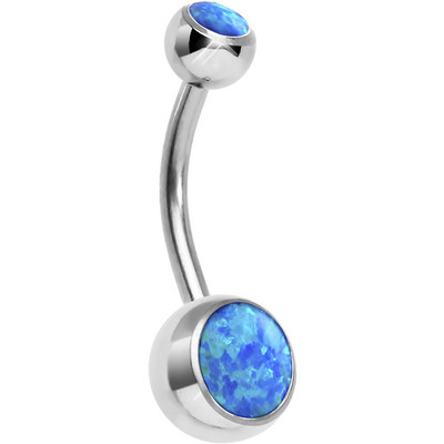 Urmărit! Hot Opal Inele pentru buric Solid G23 Titanium Silver Color Dangle Ball Inele pentru buric Piercing Bijuterii pentru corp Bijuterii pentru bărbați