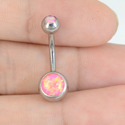 Urmărit! Hot Opal Inele pentru buric Solid G23 Titanium Silver Color Dangle Ball Inele pentru buric Piercing Bijuterii pentru corp Bijuterii pentru bărbați