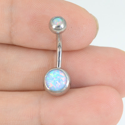 Urmărit! Hot Opal Inele pentru buric Solid G23 Titanium Silver Color Dangle Ball Inele pentru buric Piercing Bijuterii pentru corp Bijuterii pentru bărbați