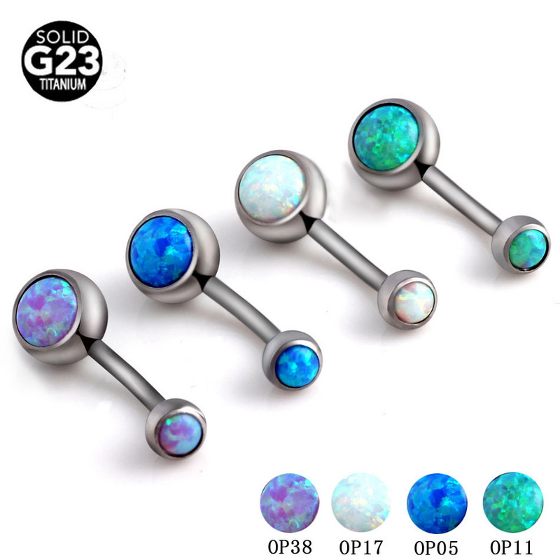 Urmărit! Hot Opal Inele pentru buric Solid G23 Titanium Silver Color Dangle Ball Inele pentru buric Piercing Bijuterii pentru corp Bijuterii pentru bărbați