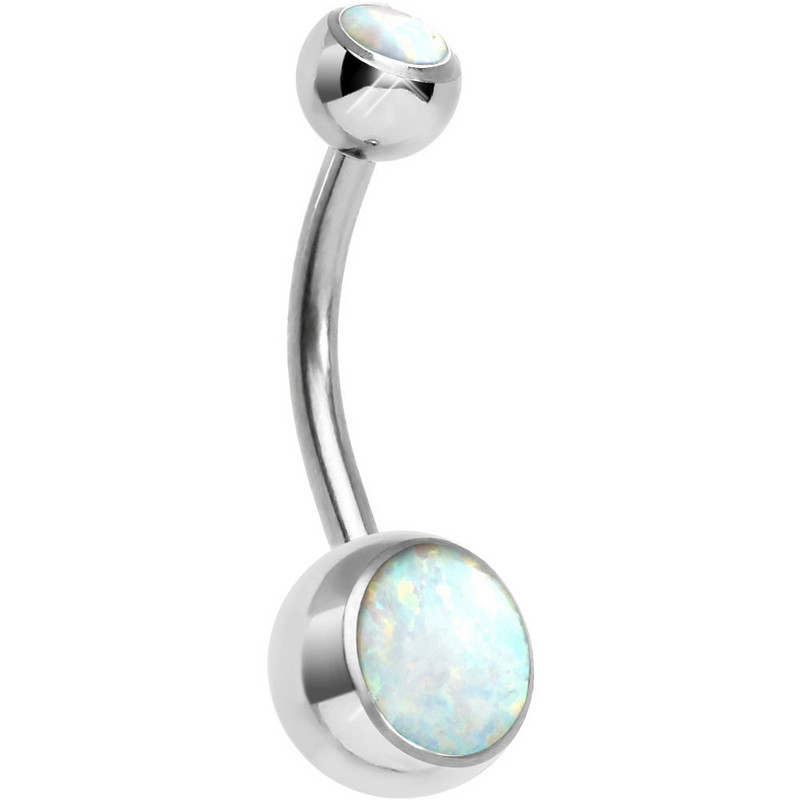 Urmărit! Hot Opal Inele pentru buric Solid G23 Titanium Silver Color Dangle Ball Inele pentru buric Piercing Bijuterii pentru corp Bijuterii pentru bărbați