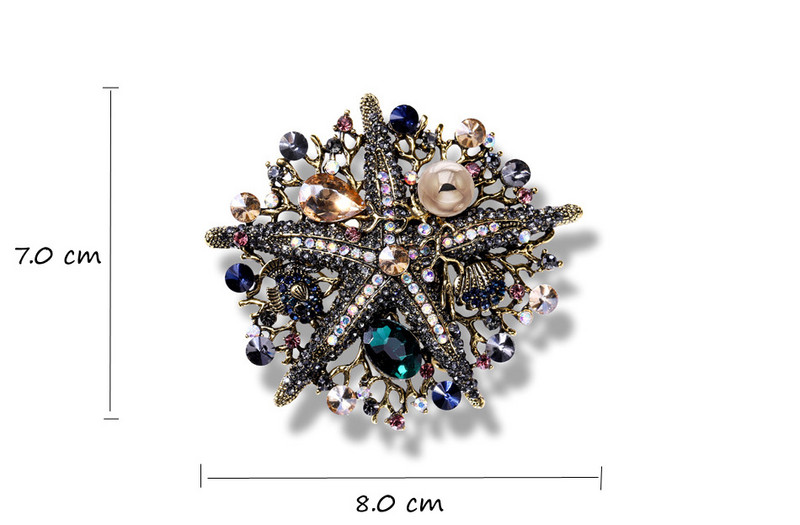 Broșă stea de mare cu strasuri exagerate, stea cu cinci colțuri, personalitate, toate potrivirile, bijuterii din aliaj cu perle pentru corsaj
