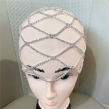 2021 Hollow Rhinestone Mesh Headpiece Κόσμημα με αλυσίδα γάμου για γυναίκες Πολυτελές κρυστάλλινο κεφαλόδεσμο Αξεσουάρ για τα μαλλιά καπέλο κεφαλής