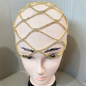 2021 Hollow Rhinestone Mesh Headpiece Κόσμημα με αλυσίδα γάμου για γυναίκες Πολυτελές κρυστάλλινο κεφαλόδεσμο Αξεσουάρ για τα μαλλιά καπέλο κεφαλής