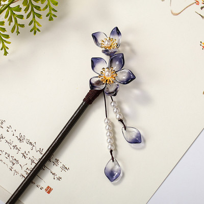 Agrafe de păr în formă de floare din lemn de santal Bețișoare de furculiță din lemn, lucrate manual, pentru rochie Hanfu chinezească retro, accesorii pentru cap