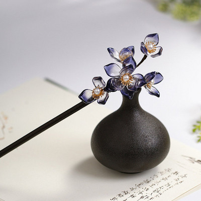 Agrafe de păr în formă de floare din lemn de santal Bețișoare de furculiță din lemn, lucrate manual, pentru rochie Hanfu chinezească retro, accesorii pentru cap