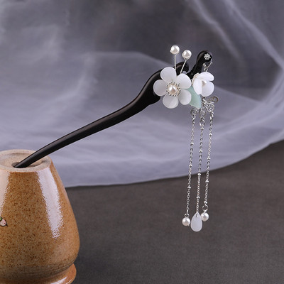 Agrafe de păr în formă de floare din lemn de santal Bețișoare de furculiță din lemn, lucrate manual, pentru rochie Hanfu chinezească retro, accesorii pentru cap