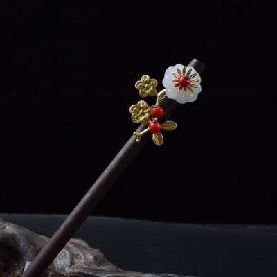 Agrafe de păr în formă de floare din lemn de santal Bețișoare de furculiță din lemn, lucrate manual, pentru rochie Hanfu chinezească retro, accesorii pentru cap