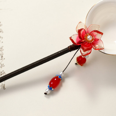 Agrafe de păr în formă de floare din lemn de santal Bețișoare de furculiță din lemn, lucrate manual, pentru rochie Hanfu chinezească retro, accesorii pentru cap