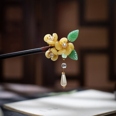 Agrafe de păr în formă de floare din lemn de santal Bețișoare de furculiță din lemn, lucrate manual, pentru rochie Hanfu chinezească retro, accesorii pentru cap