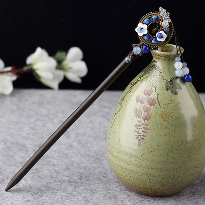 Agrafe de păr în formă de floare din lemn de santal Bețișoare de furculiță din lemn, lucrate manual, pentru rochie Hanfu chinezească retro, accesorii pentru cap